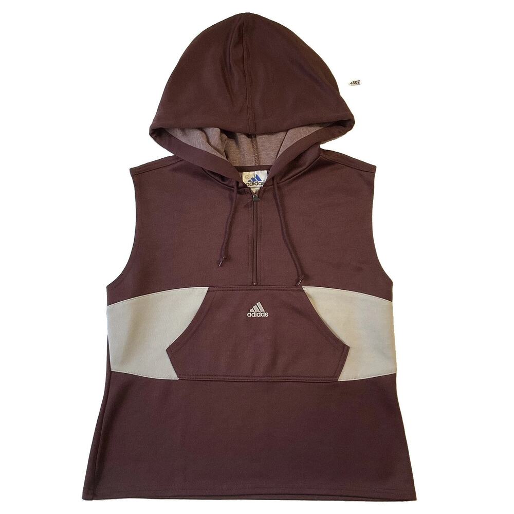 Adidas Women Hoodie L Maroon Colorblock Activewear Logo Zipper Drawstring Hooded